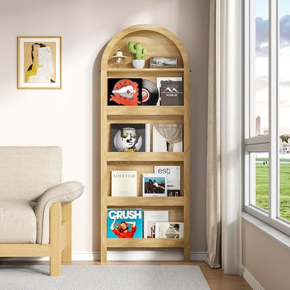 Narrow Tall Wall Mounted Bookshelf for Living Room Bedroom (Light Wood) - color: Light Wood