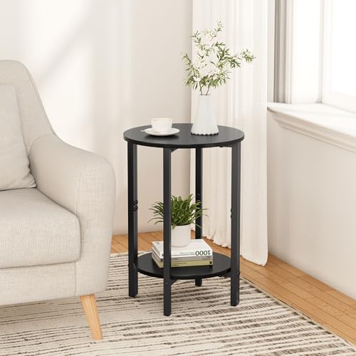 Side Table, Small End Table, Set of 2 Half Round Side Table for Living Room, 2 Tier Couch Side Tables, Small Round Coffee Table, Thin Accent Sofa Table Narrow Entryway Table, Black - color: Black