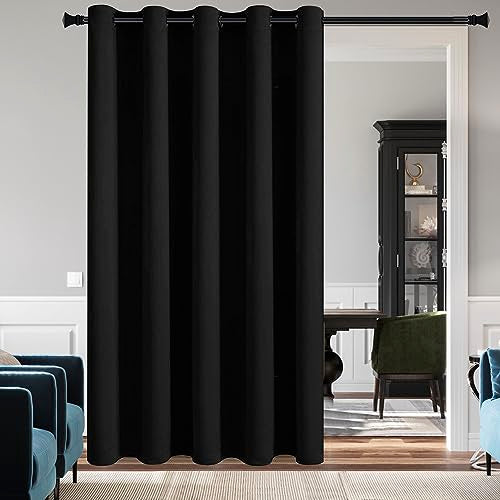 DWCN Blackout Curtain Panel for Bedroom - Thermal Insulated Energy Saving Grommet Blackout Drapery for Patio Door, Room Divider Long Curtain, Black, W72 by L84, 1 PC - color: Black, size: 72"W x 84"L (Pack of 1)