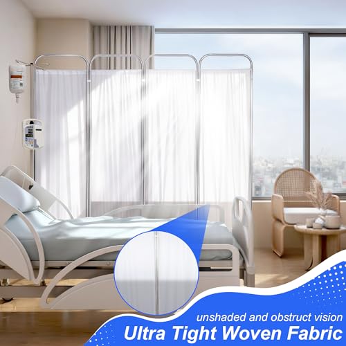 Movable Medical Privacy Screen with Wheels 71x79 inch Portable 4-Panel Medical Room Divider Stainless Steel Contruction Folding Medical Privacy Screens for Hospital Nursing Privacy Screen