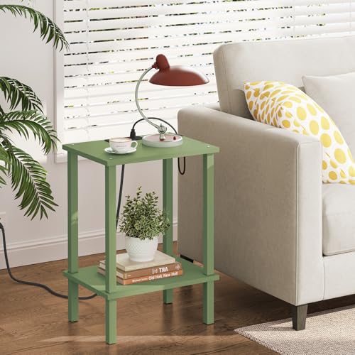 TUTOTAK End Table with Charging Station, Side Table Set of 2, Nightstand | 2-Tier Storage Shelf, Bedside Table with USB Ports, Sofa Table for Small Space, Livingroom, Bedroom Olive Green TB01BOG041 - color: Olive Green