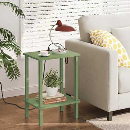 TUTOTAK End Table with Charging Station, Side Table Set of 2, Nightstand | 2-Tier Storage Shelf, Bedside Table with USB Ports, Sofa Table for Small Space, Livingroom, Bedroom Olive Green TB01BOG041 - color: Olive Green