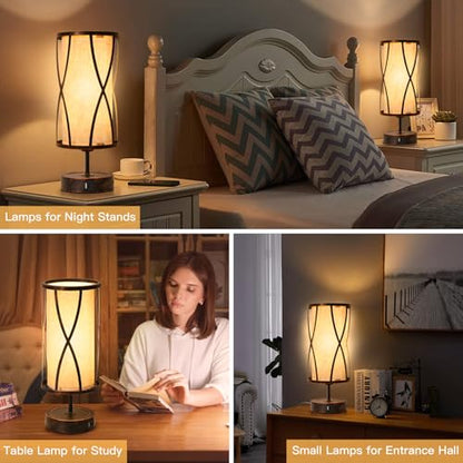 Distressed Table Lamps for Living Room, 3 Way Dimmable Touch Lamps, Small Bedside Lamps with LED Bulbs, USB Ports C+A, Nightstand Lamp for Kids Room, Bedroom, Office (2 Pack Iron) - size: 2 Pack Iron