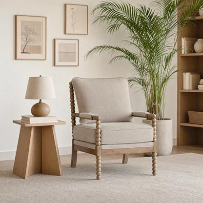 DUHOME Linen Fabric Spindle Accent Chairs Set of 2,Spool Chairs with High Resilience Spring Cushion and Armrest Pads, Leisure Armchair for Living Room Bedroom Farmhouse Home Office Belcony - color: Brown+cream, size: 2 pcs