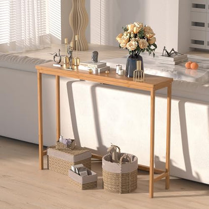 VASMIA Console Table, Entryway Table, Narrow Sofa Table, 39" Bamboo Hallway Table for Entryway, Living Room, Bedroom, Foyer, Natural - color: Natural, size: 9.44"D x 39.37"W x 29.52"H