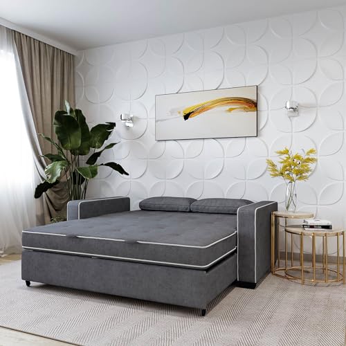 Serta Ainsley 66.5" Convertible Sleeper Loveseat, Full Size, Dreamcoil Comfort, Soft Woven Fabric, Charcoal - color: Charcoal, size: Full Loveseat