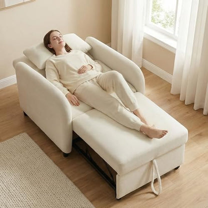 CHITA Sleeper Chair, Pull Out 3-in-1 Convertible Single Sofa Bed Chair with Adjustable Backrest, Chenille Chaise Lounge Chair for Living Room, Bedroom & Apartment - color: Cream