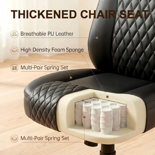 GTPLAYER PU Leather Office Chair, Home Desk Chair with Flip-up Arms, Black | Ergonomic Back, Comfy Executive Chair for Home Office Gaming, Flexible Rocking, Heavy Duty Chairs - color: Black