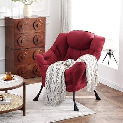 Lazy Chair, Comfy Reading Accent Chair for Bedroom, Burgundy | Comfy Bedroom Accent Chair with Washable Removable Cover and extra throw pillowfor Living Room Dorm - color: Burgundy-single