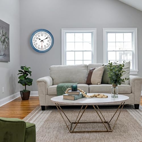 JENLYSTIME 12 Inch Retro Wall Clock,Classic Day of The Week Wall Clock,Silent Non Ticking Battery Operated Movement(Blue) - color: 12 Wk-blue