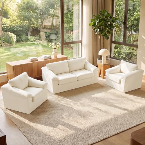 Boneless Couch Sets, Modern Loveseat Sofa with 2 Accent Sofa Chairs, Floor Cloud Couch Sets with Extra Comfy Soft Deep Seats for Living Room, Apartment, No Assemby, Set of 3, Beige - color: Beige, size: 1+1+2 Seater Sofa