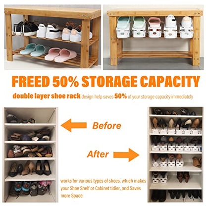 LEIMO Shoe Slots Organizer, 20-PACK Adjustable Shoe Stacker, Double Layer Stack Shoe Holder Space Saver, White Shoe Stacker for Closet Organization, 4310869