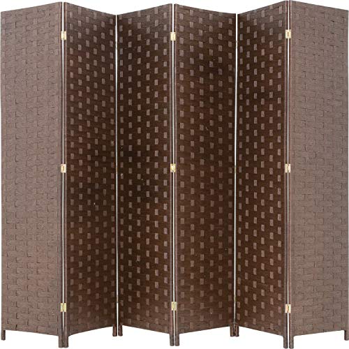Room Divider Wood Screen 6 Panel Folding Portable Partition Screens Wooden Mesh Woven Design Room Screen Divider for Home Office (Brown) - color: Brown, size: 6 Panel