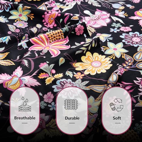 Bedlifes Floral Pattern Bed Sheet Set Twin Size, 16" Deep Pocket 3-Piece | Ultra Soft Microfiber, Breathable & Silky, OEKO-TEX Certified, Easy-Care Machine Washable, 3-Piece, All-Season Spring Bedding - color: Black Yellow, size: Twin