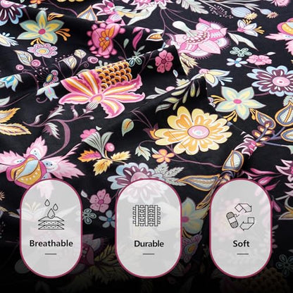 Bedlifes Floral Pattern Bed Sheet Set Twin Size, 16" Deep Pocket 3-Piece | Ultra Soft Microfiber, Breathable & Silky, OEKO-TEX Certified, Easy-Care Machine Washable, 3-Piece, All-Season Spring Bedding - color: Black Yellow, size: Twin