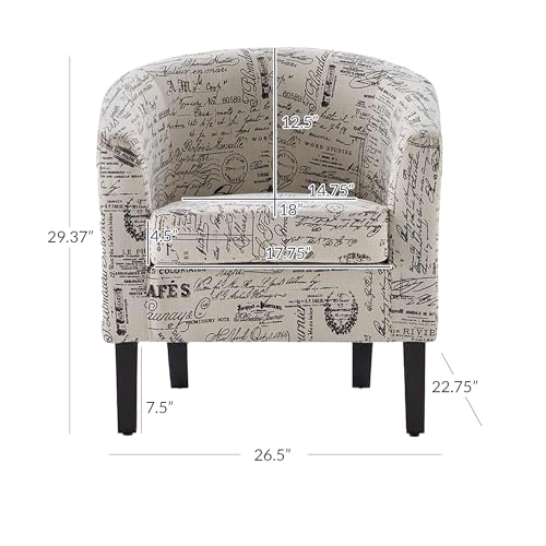 BELLEZE Accent Barrel Chair, Linen Round Chair Club Tub Sofa Corner Chair with Flared Legs and Cozy Soft Padding for Living Room Bedroom Waiting Room - Black & Beige - color: Black & Beige, style: Barrel Chair