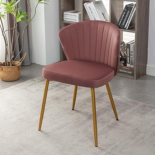 GDFStudio 30.71" Modern Velvet Accent Chair, Comfy Lounge Chair, Upholstered Side Chair with Channel Tufted Back, Gold Metal Legs, Armless Reading Chair for Living Room Bedroom Small Spaces, Rose - color: Rose + Polyester