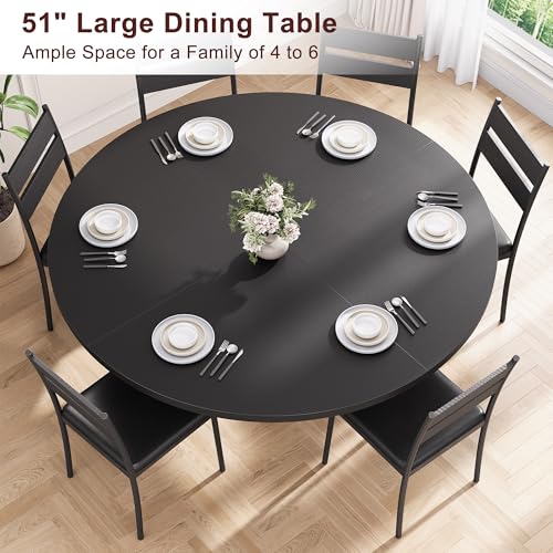 Jocoevol 51'' Round Dining Table,Kitchen Dining Room Circle Dinner Pedestal Table,Space Saving Wood Kitchen & Dining Room Furniture (Black, 51In) - color: Black, size: 51In