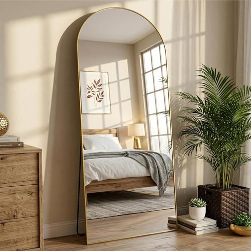 Arched Full Length Mirror 71 x 28 Inch, Full Body Mirror with Stand, Standing Hanging or Leaning Against Wall, Metal Frame Floor Mirror for Bedroom, Living Room, Cloakroom,Gold - color: Gold, size: 71"L x 28"W