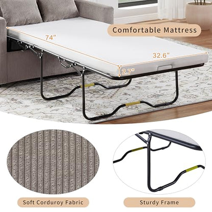 Twin Sofa Bed Sleeper Loveseat with Foldable Mattress USB, Grey+Brown | Space-saving bed for guest room or apartment, compact footprint, easy pull-out design, convenient device charging - color: Grey+brown