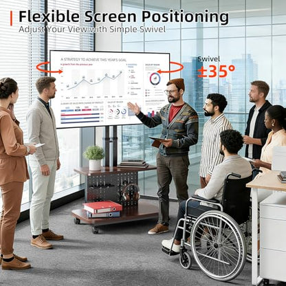 Mobile TV Cart on Wheels,Height Adjustable Rolling TV Stand for 32-85 inch TVs,with 5-Level Lift,35° Swivel,Portable Media Cart for Office,Outdoor | Height Adjustablewith 5-Level Lift,35° Swivel,Dual Shelves & Pegboard Storage,Portable Media Cart for Home