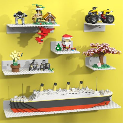 BlissBox 12Pack Floating Shelves for Wall Compatible with Lego Bricks,White | Compatible with Lego Building Bricks, 5x5.5inch Dual-Sided 16x17 Studs, Toy Brick Storage and Display, ABS Display Shelves - color: White