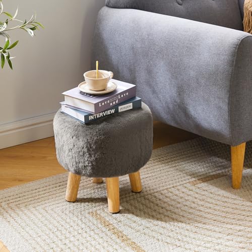 YMYNY Round Pouf Ottoman,12.6" Small Foot Stool,Dark Gray HBD035GR | Faux Fur, Wood Legs, Foot Rest for Couch, Modern Boho for Living Room Bedroom Office - color: Dark Gray