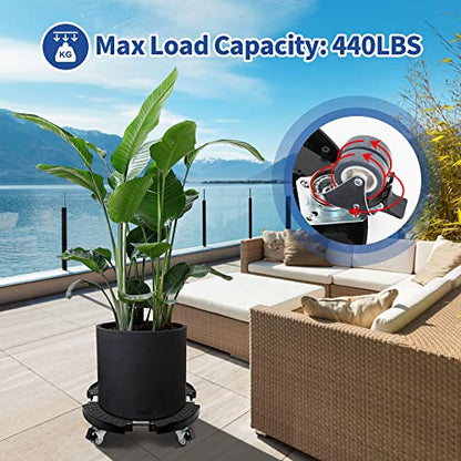 W B D WEIBIDA 2 Pack Plant Caddies with Wheels Heavy Duty 440 lbs Capacity, Rolling Plant Stand for Large Planter and Pots Indoor Outdoor, Garden Round Dolly with Lockable Casters - color: Black