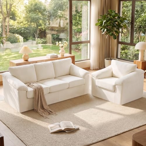 Boneless Couch Sets, Modern 3 Seater Sofa with Accent Chair, Floor Cloud Couch Sets with Extra Comfy Soft Deep Seats for Living Room, Apartment, No Assemby, Set of 2, Beige - color: Beige, size: 1+3 Seater Sofa