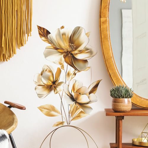 3D Wall Stickers DIY Flower Wall Decal Removable Waterproof Wall Art Decor for Bedroom Living Room Offices Home Decoration - color: Gold