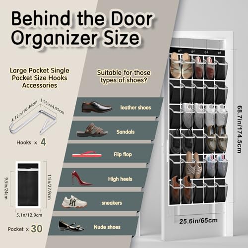 Kotkn Over the Door Shoe Organizer with 30 Breathable Mesh Pockets (2PC-Black) - color: 2PC-Black