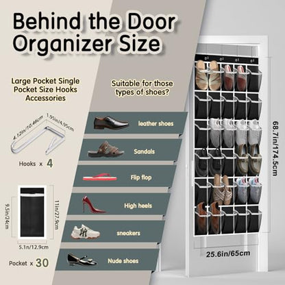 Kotkn Over the Door Shoe Organizer with 30 Breathable Mesh Pockets (2PC-Black) - color: 2PC-Black