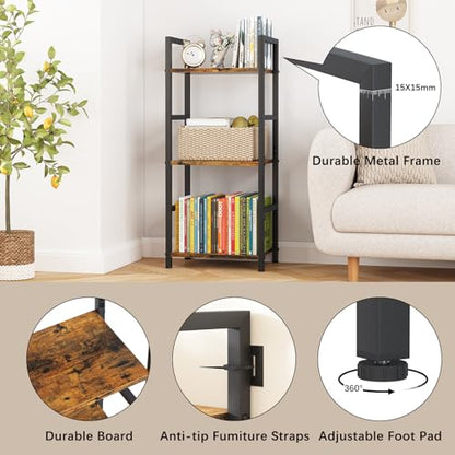 Bookshelf Storage Shelf Bookcase, 3 Tier Industrial Bookcase,Small Book case for Living Room, Bedroom, and Home Office, Easy Assembly Free Combination Multi-Functional Organizer(3 Tier,Rustic Brown) - size: 3 Tier
