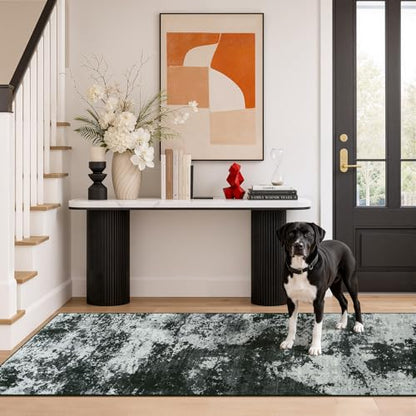 2x6 Hallway Runner Rug Washable Non-Slip Back Grey Low Pile Carpet | Stain Resistant, Soft Faux Wool, Abstract Pattern for Kitchen Walkway, Laundry Room, Entryway, Hallways - color: Black Grey, size: 2' x 6'(24''x72'')
