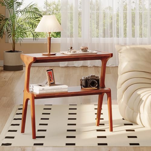 Solid Wood End Table | 2-Tier Side Table with Storage Shelf, Bedside Table for Sofa, Living Room, Bedroom, Small Space, Easy Assembly, Cherry - color: Cherry