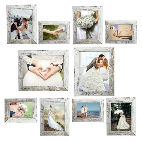 xnlkros Picture Frame Set 10 pack, Farmhouse Photo Frames, Gallery Wall Frame Collage, 8x10 5x7 4x6 Frames in 3 Different Finishes Picture Frames For Wall or Desk,Rustic White - color: Rustic White