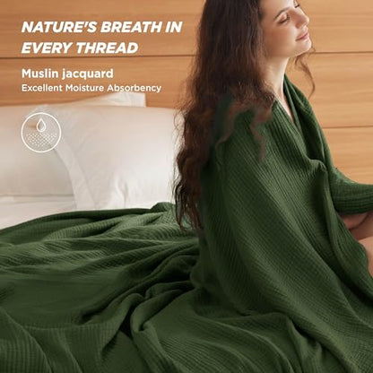 Bedsure 100% Cotton Muslin Throw Blanket Twin XL for Bed - 4-Layer Breathable and Lightweight Soft Gauze Muslin Blankets for Adults, Thin Summer Blanket for College Dorm, Olive Green, 66x90 Inches | Lightweight, Breathable, Soft Gauze Summer Twin Blankets