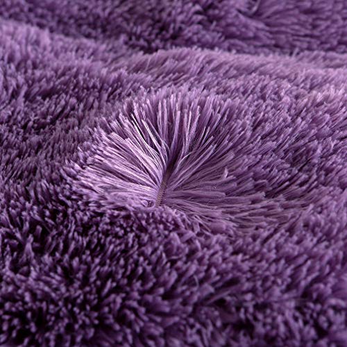 Faux Fur Velvet Fluffy Bedding Duvet Cover Set Down Comforter Quilt Cover with Pillow Shams, Ultra Soft Warm (King, Purple) - color: Purple, size: King