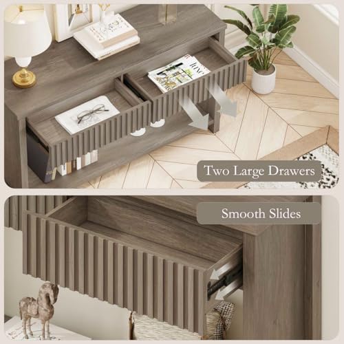 Console Table with Storage, 47In Entryway Table with Drawers, Grey Couch Tables Behind Sofa, Narrow Sofa Tables with 2-Tier Shelf for Living Room, Hallway, Front Door, Greige Oak - color: Greige Oak