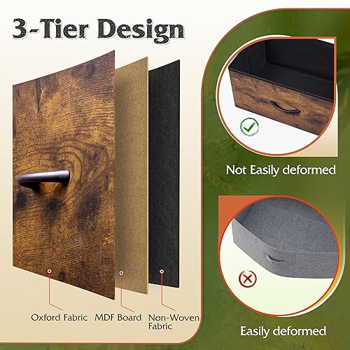 WLIVE 12 Drawer Tall Fabric Dresser Bedroom Storage Chest, Rustic Brown | 12-drawer tall fabric dresser with wood top and steel frame, P2 grade board, ideal for bedroom closet living room storage - color: Rustic Brown Wood Grain Print