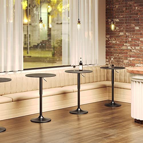 HOOBRO Bar Table, Height-Adjustable Round Pub Table 27-35.4 Inches, Cocktail Table with Sturdy Base, Modern Style, Easy to Assemble, Suitable for Small Space, Black BK58BT01G1 - color: Black