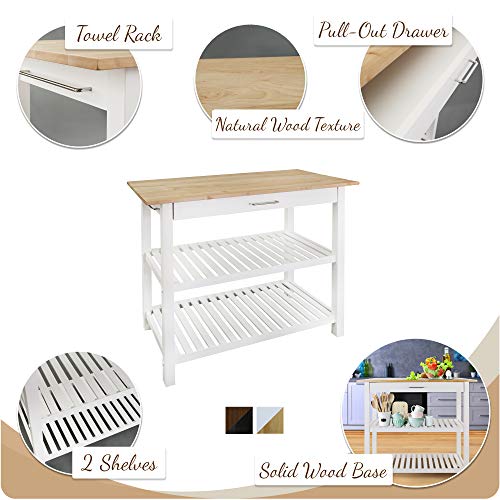 Casual Home Solid Wood Kitchen Island, Natural Maple Top, White Base (New) 40*20*36.5inch - color: Natural Maple Top, White Base (New)