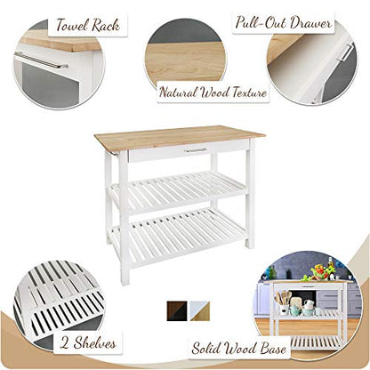 Casual Home Solid Wood Kitchen Island, Natural Maple Top, White Base (New) 40*20*36.5inch - color: Natural Maple Top, White Base (New)