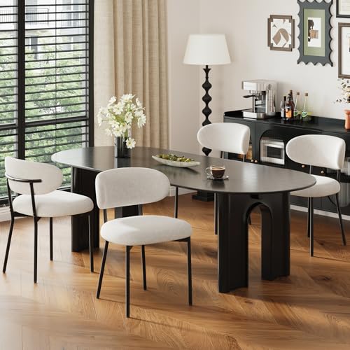 Upholstered Dining Chairs Set of 4, Modern Fabric Kitchen Chairs with Curved Backrest and Cushioned Seat, Sturdy Metal Legs, Modern Dining Chairs for Kitchen Dining Room, Living Room,Beige - color: Z-beige, size: Set of 4