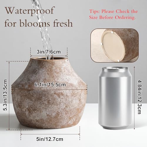 Ceramic Flower Vase for Centerpieces, 5.2in Pottery Small Ceramic Vases | Waterproof Pottery Vases for Flower, Hydrangeas, Home Decor, Living Room,Table Decorative, Handcrafted - color: 1-terracotta/5.2“