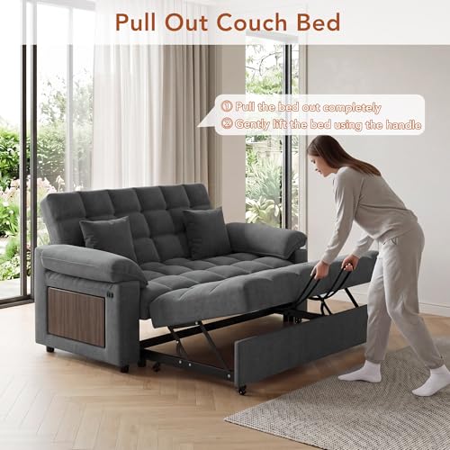 Vipbear Sleeper Sofa Bed, 70" Pull Out Futon Couch with Small Table| USB Port | Side Pockets | Tool-Free Assembly | Adjustable Backrest for Apartment, Office, Guest Room, Chenille Gray - color: Grey
