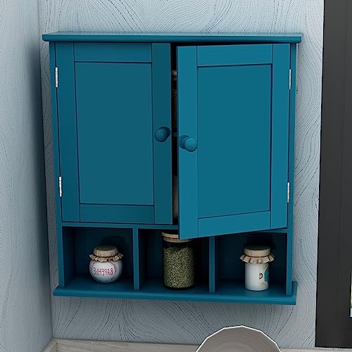 TaoHFE Turquoise Bathroom Cabinet,Bathroom Wall Cabinet with 2 Door | Adjustable Shelves,Over The Toilet Storage Cabinet,blue Bathrooms Cabinet Wall Mounted,Medicine Cabinets for Laundry - color: Turquoise