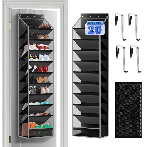 10 - Pocket Over - the - Door Hanging Shoe Organizers & Rack, Made of Sturdy 600D Oxford + Non - Woven Fabric, Space - Saving Storage for Shoes, Boots & More (Black) - color: Black