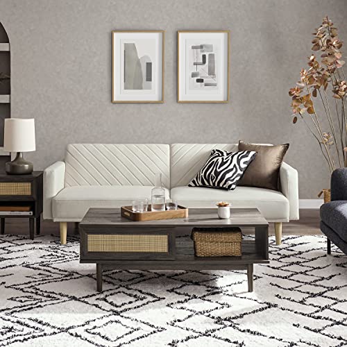 mopio 76.4" Futon Sofa Bed Chevron Styled, Sleeper Couch (Snow Velvet) | Quick-fold back makes an instant nap spot; a lightweight, apartment-friendly frame moves room to room. - color: Snow Velvet