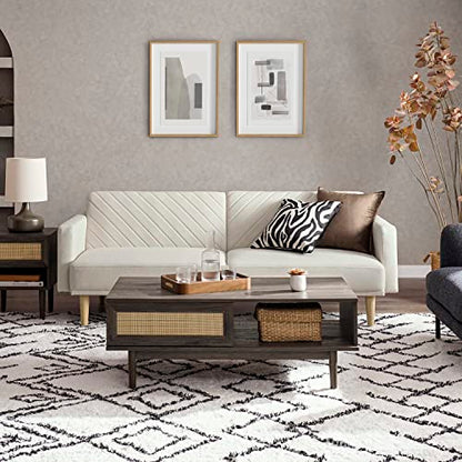 mopio 76.4" Futon Sofa Bed Chevron Styled, Sleeper Couch (Snow Velvet) | Quick-fold back makes an instant nap spot; a lightweight, apartment-friendly frame moves room to room. - color: Snow Velvet